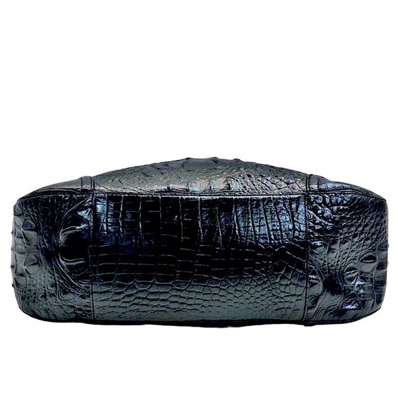 BRAHMIN Black Selma Croc Embossed Leather Pleated Shoulder Tote Bag Top Zipper - Picture 5 of 17